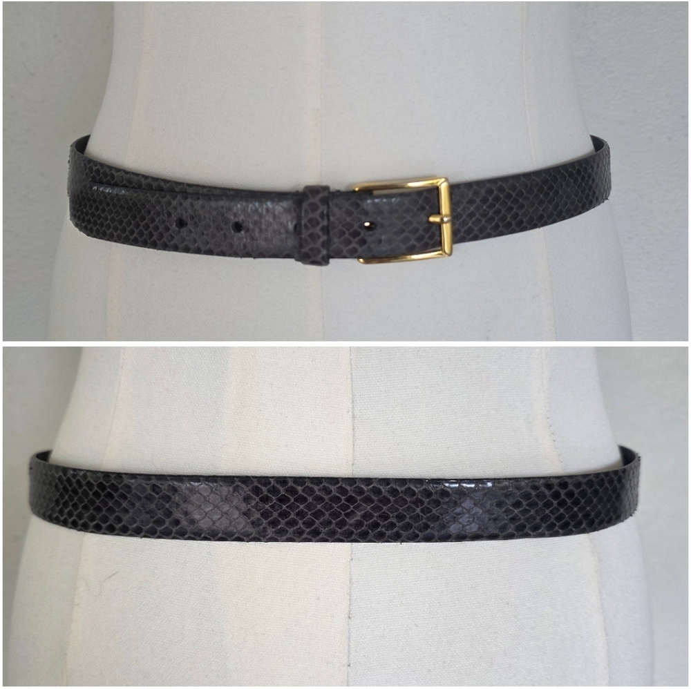VINTAGE Austin Grey Genuine Snakeskin Belt Solid Brass Buckle Sz 34